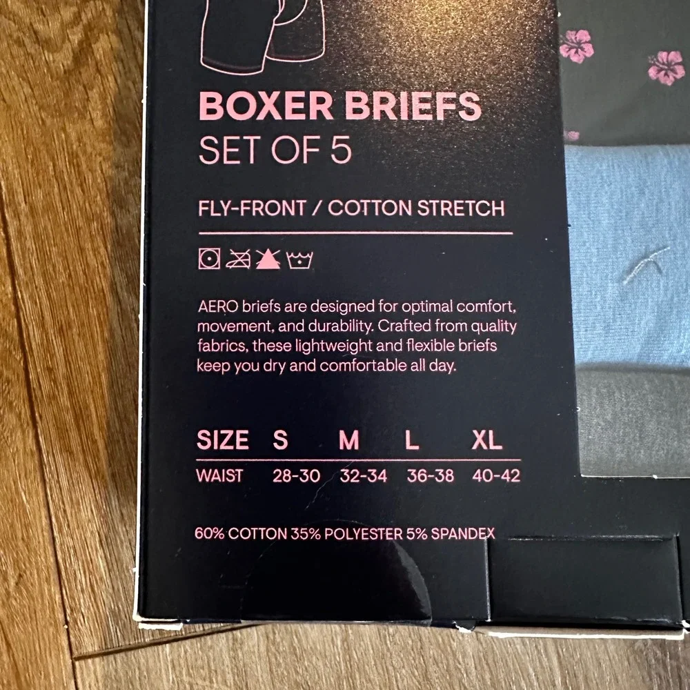 Aeropostale A87 Mens Boxer Briefs 5-Pack Cotton Stretch Fly-Front AA104PK Small